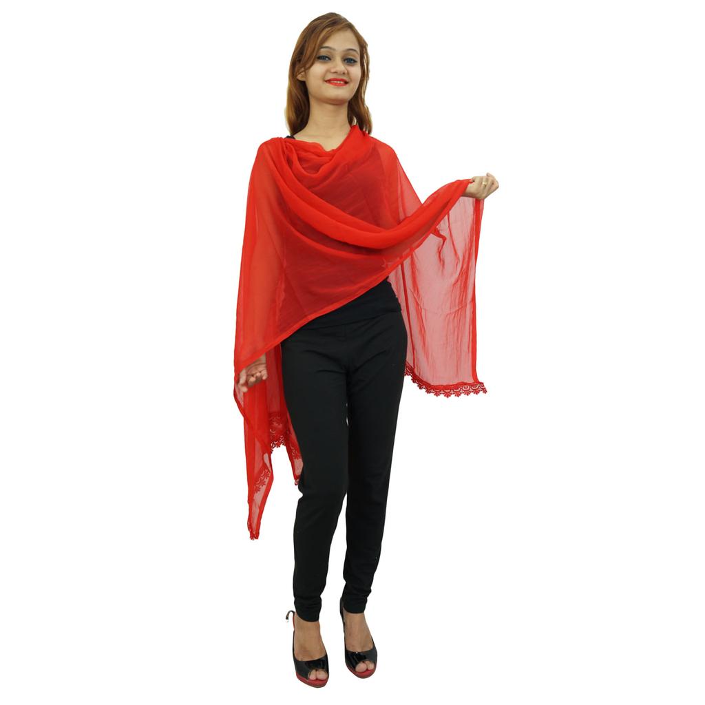 Stole Indian Long Chunni Women Wrap Chiffon Blend Dupatta Tassel Scarf