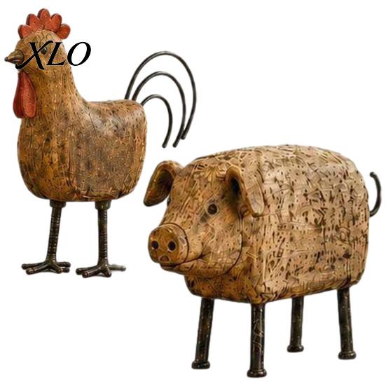 Collectible Farm Animal Sculptures Country Style Pig/Rooster Figurine, Resin Rustic Farmhouse Statue, Pastoral Theme Scene Decoration Desktop