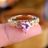 Elegant Pink Zircon Heart Rings for Women Romantic Love Heart Engagement Ring Gold Color Dainty Wedding Band Boho Jewelry
