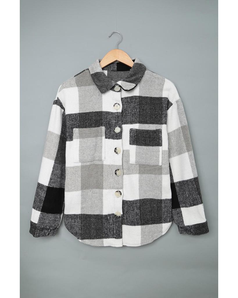 Azura Exchange Color Block Plaid Buttoned Jacket with Pocket