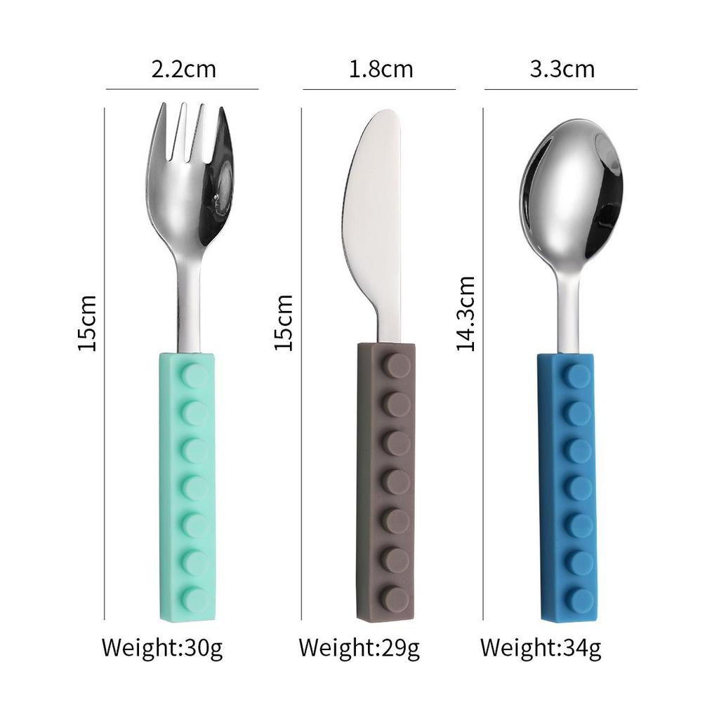 Силиконовые строительные блоки из нержавеющей стали, набор детских столовых приборов: Нож, вилка и ложка для младенцев.