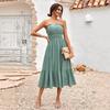 Women Summer Casual Sleeveless Strapless A-Line High Waist Solid Color One Collar Dresses Spring S-XL Middle Long Dress