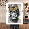 Золотая корона Король Лев Холст Настенное искусство Современный черно-белый принт животного Постер для декора дома и офиса