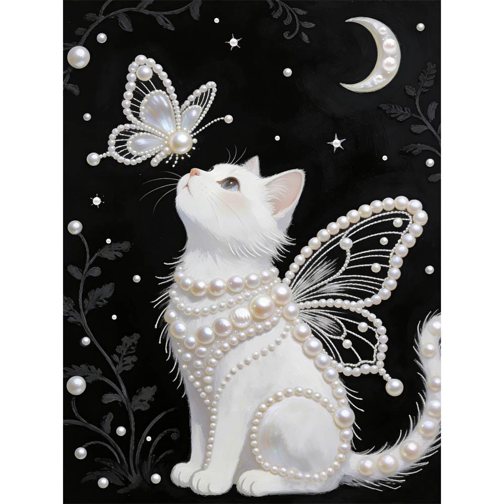 DIY Белый Кот Жемчужная Живопись для Взрослых/Новичков Подарок Декор для Дома Жемчужные Каменные Картины Картина Искусство Ремесло 30x40см Без Рамки
