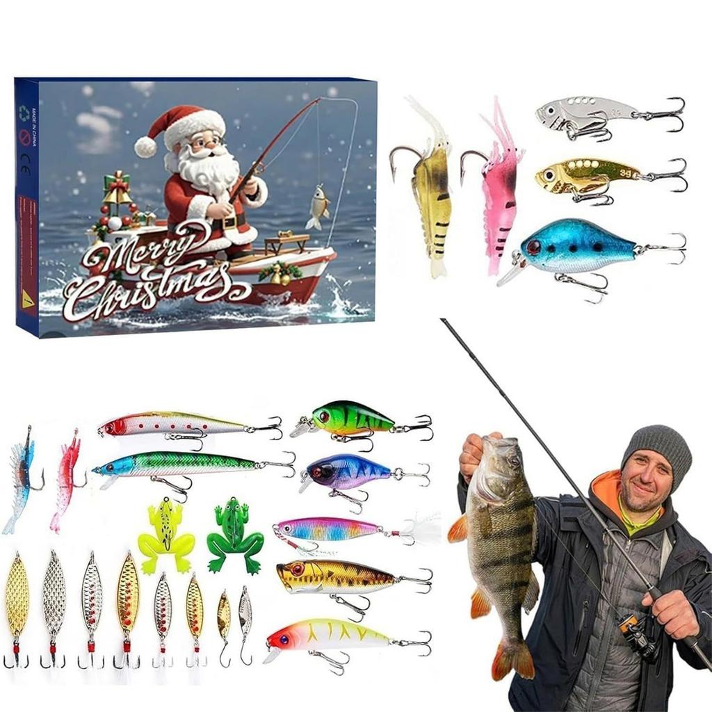 24pc Advent Calendar Fishing Christmas Countdown, Fishing Tackle Advent Calendar For FishAdult Men Teen Boys, Xmas Surprise Gift