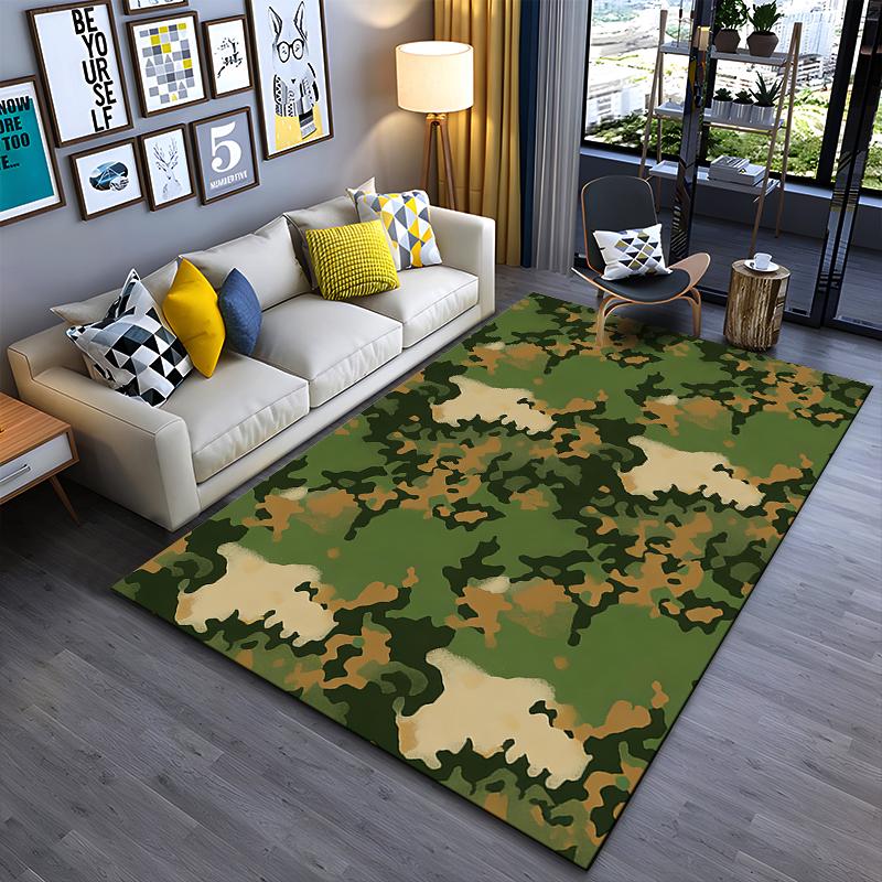 Camouflage Pattern Rug Modern Living Room Carpet Green Brown Style Suitable for use as an anti-slip for living room bedroom sofas