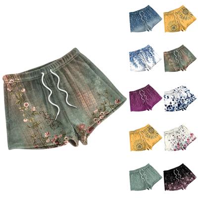 Женские модные пижамные шорты свободного кроя с флисовым цветочным принтом, повседневные брюки