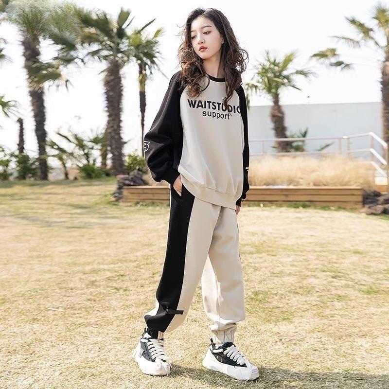 Autumn Spring Girl Cloth Letters Sweatshirt Hooded T-shirt TOP and Bottom Ankle-tied Pant Teens Child Set 8 9 10 11 12 Year