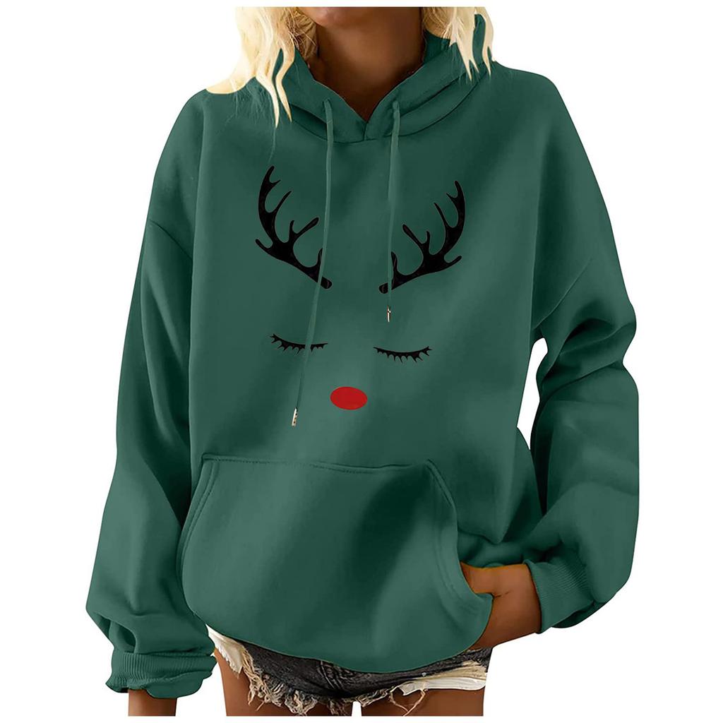 Women's Fashion Leisure Christmas Party Printed Long Sleeve Hooded Pullover Top