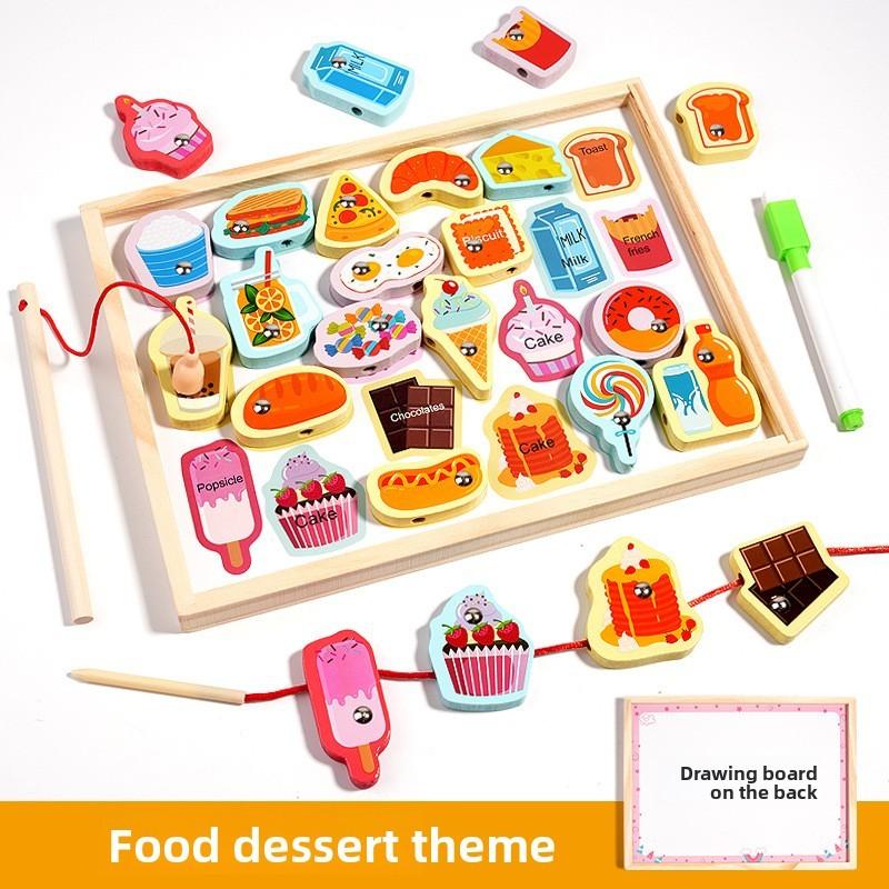 Деревянная двухсторонняя доска с бусинами, с игрой «Рыбалка» и внешним видом морских животных для детской игровой комнаты, домашнего развлечения