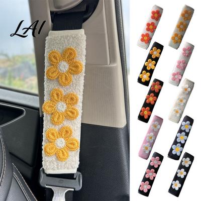 Decorative Shoulder Strap Cushions Cute Floral Seat Belt Pads for Car Soft Mesh Skin Friendly Seatbelt Padding Covers Comfortable Universal