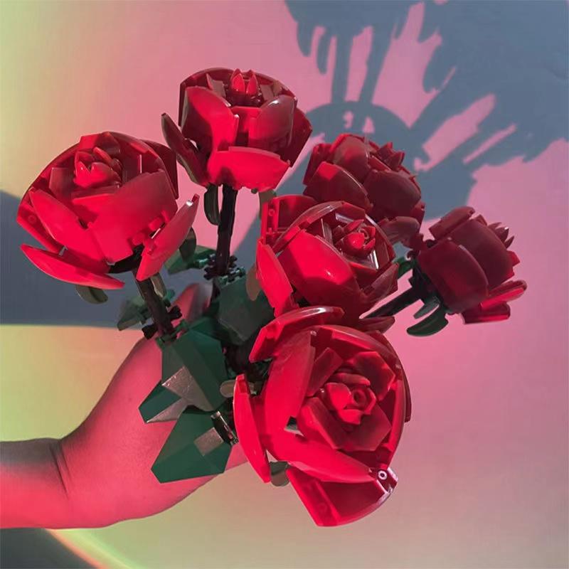 Букет роз, строительные блоки, городской романтический комплект, подарки на день учителя, сборные кирпичи, игрушки для девочек и мальчиков