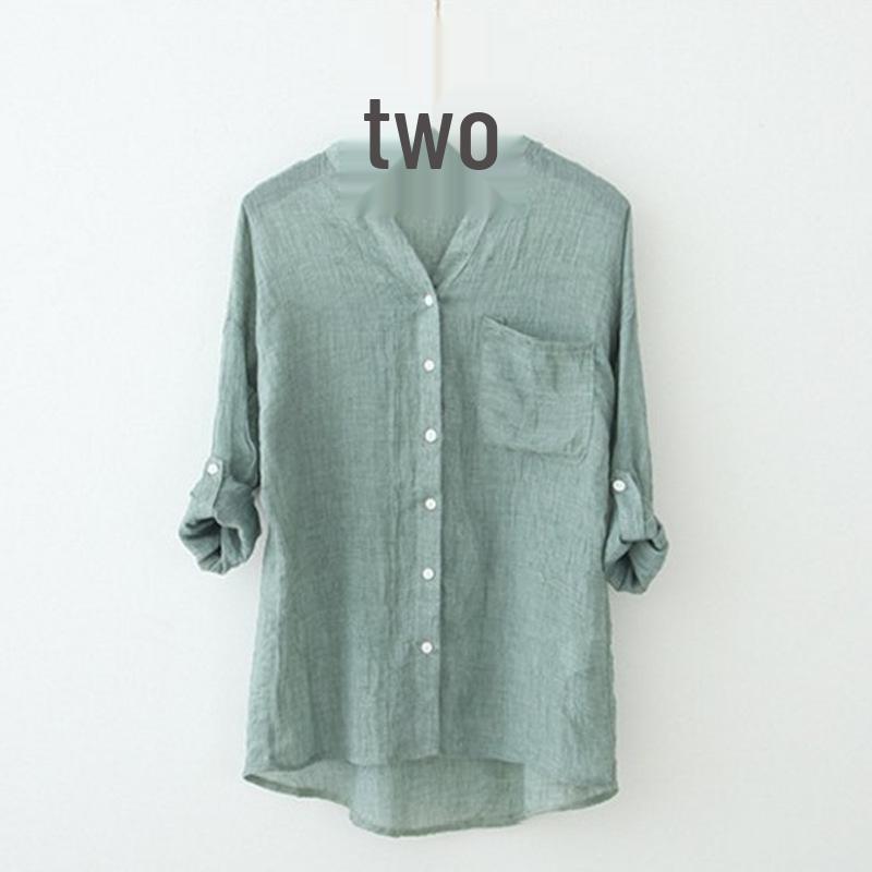 Летняя солнцезащитная блузка из японского хлопка и льна со стойкой