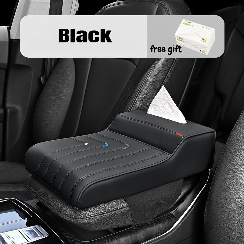 Car Armrest Box Height Increase Pad with Tissue Dispenser Car Armrest Leather Non-slip Memory Foam Pillow Protective Cover