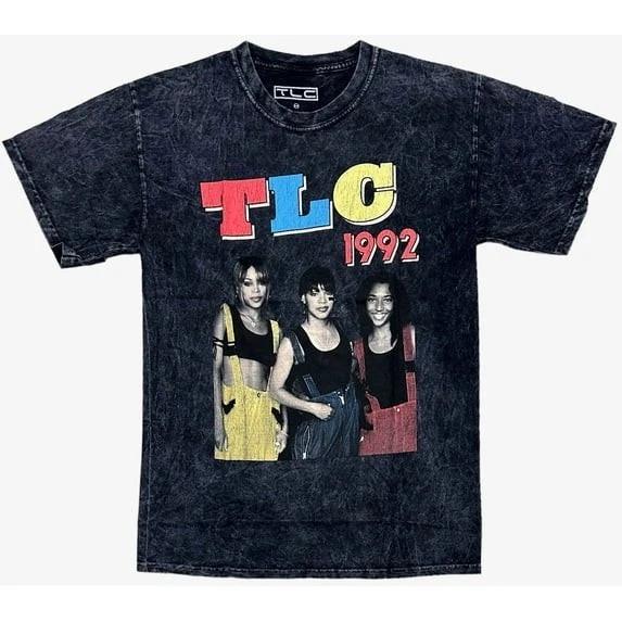 TLC Womens TLC 1992 R&B Music Group Black Mineral Wash Shirt NWT S/M, M/L