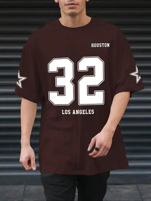 Summer New Los Angels Letter No.32 Print T-shirts For Men Short Sleeve Sports Football Jersey Y2K Loose Oversized Unisex Tops