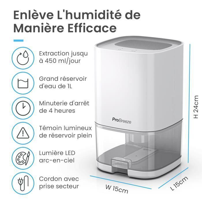 Déshumidificateur d'air - PRO BREEZE - Mini Déshumidificateur - 1L - Technologie Peltier - Lumières LED