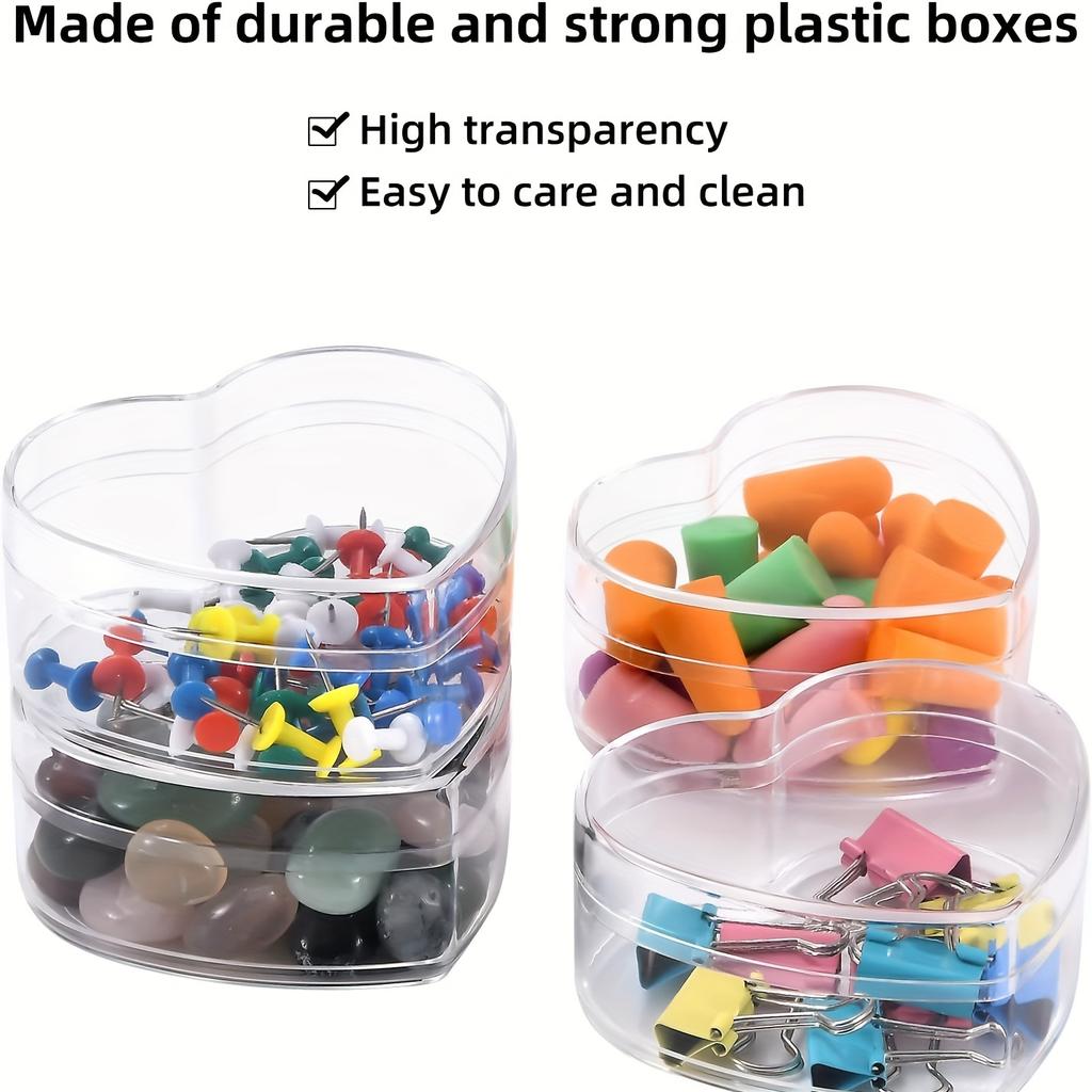 4 шт. прозрачных пластиковых ящика для хранения в форме сердца с крышками для домашней организации, коробки для хранения конфет и ювелирных изделий