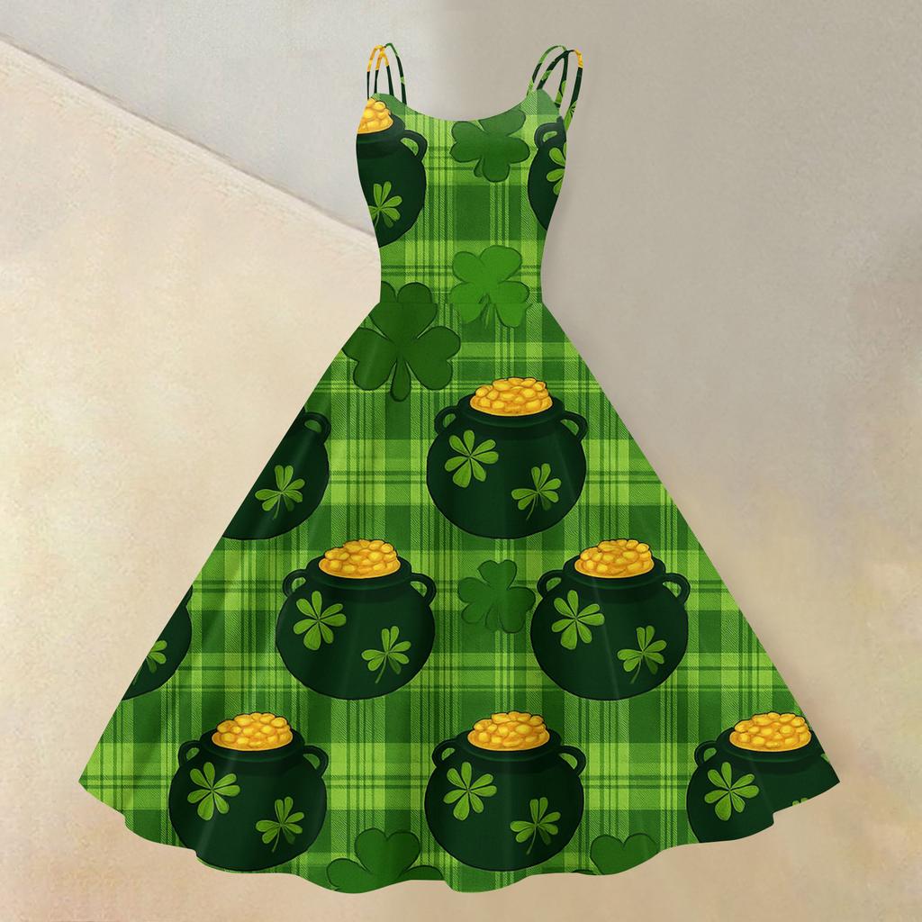 Женская ул.. Платье с принтом ко Дню Святого Патрика, сексуальное, с открытыми плечами, в стиле панк, ретро