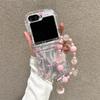 Korean Cute Bowknot Phone Case For Samsung Z Flip 6 5 4 3 Cover with Chain Clear Hinge Cases for Galaxy Z Flip5 Flip6 Flip4 Capa