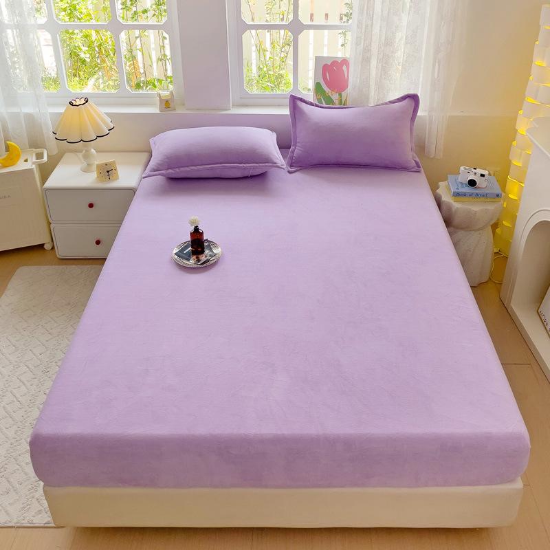 Solid Color Milk Velvet Mattress Cover Set - Thick, Warm, Full-Surround Protection