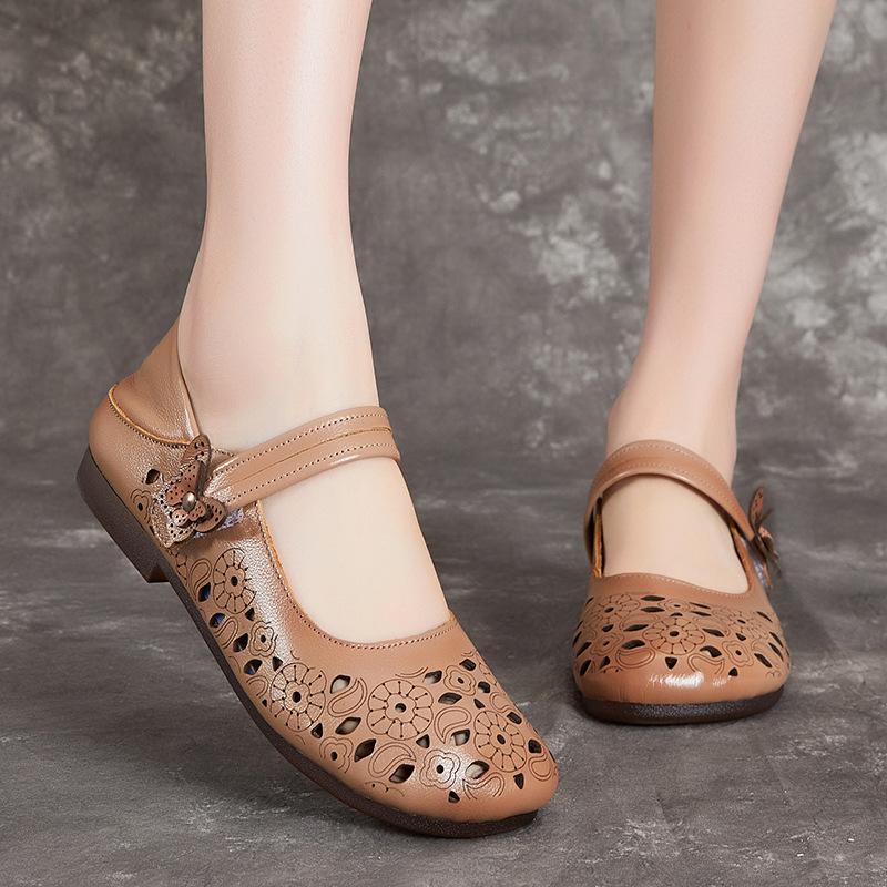 Женская обувь в стиле ретро, летние сандалии, дышащая кожаная обувь из коровьей кожи, мягкая нескользящая обувь