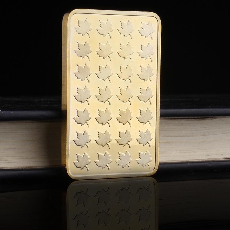 Канадская монета с кленовым листом, золотой прямоугольник, канадская памятная монета, коллекционная