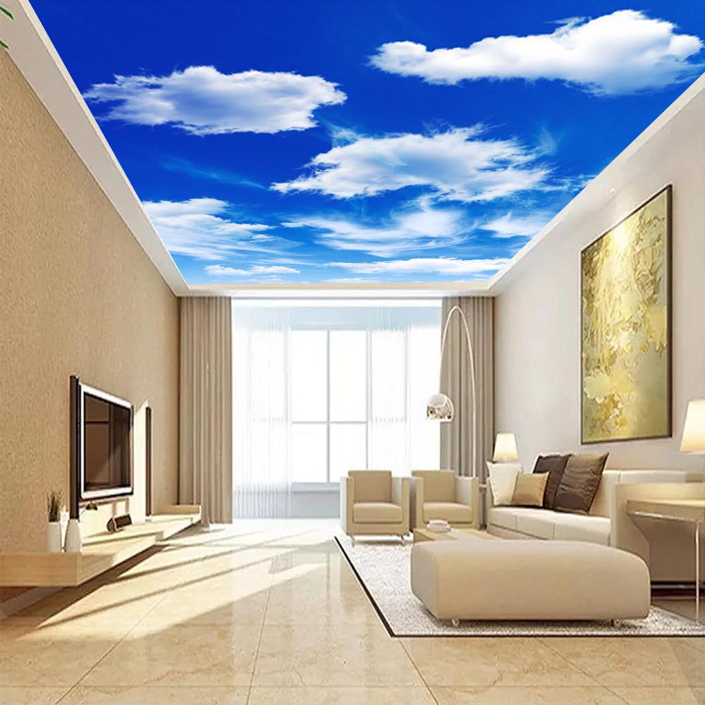 Фотообои Голубое Небо Белые Облака Потолочные Обои Большие 3d Фотообои Гостиная Спальня Потолочная Фреска Декор
