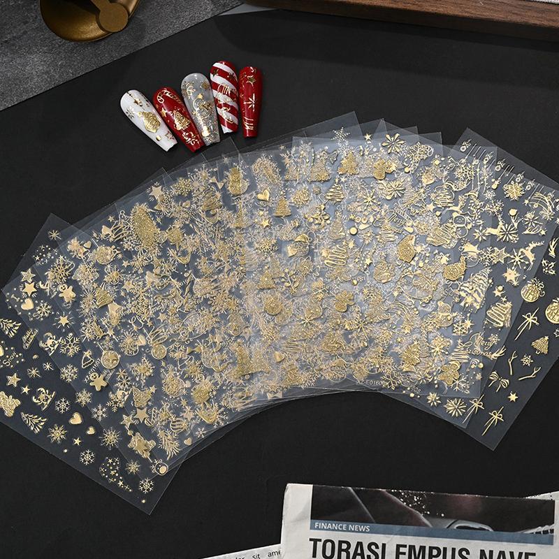 1 лист Золотые 3D Рождественские наклейки-фольга для ногтей Блестящая снежинка Рождественская елка Снежный шар Снежинка Слайдеры для ногтей Наклейки для ногтей