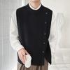 Fall Winter Men Sweater Vest Loose Single Breasted Knitted Elastic Solid Color Casual Soft Cardigan Buttons Sleeveless Round Neck Men Vest