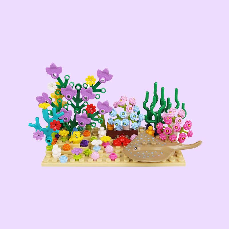 MOC Toys Мир Морских Животных Наборы Строительных Блоков Дельфин Акула Рыба-Дьявол Ракушка Водоросли Лобстер Краб Коралл Ракушка Подарки