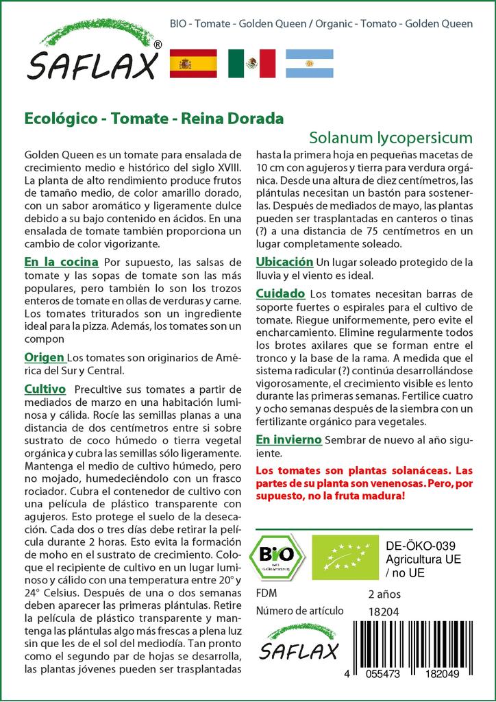 SAFLAX Garden in the Bag - Органический - Помидор - Golden Queen - 15 семян - С субстратом в подходящем стоячем пакете - Solanum lycopersicum