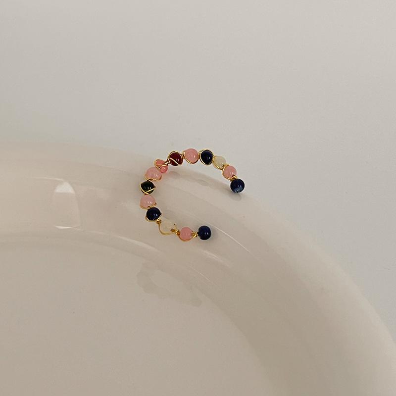 Color Crystal Beaded Ring Ins Niche Design Sense Advanced Finger Ring Light Luxury Temperament All Match Ring Accessories