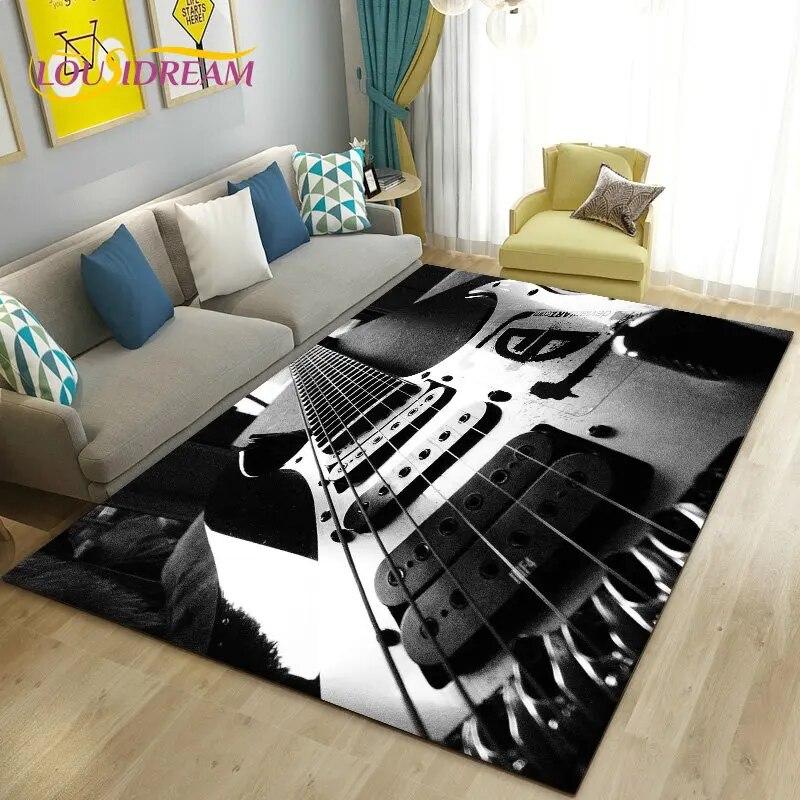 Классический коврик для музыки с электрогитарой, большой ковер для гостиной, спальни, дивана, коврик для украшения, нескользящий напольный коврик