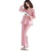 Long Top and Bottom Sweat Skin Loose Comfortable Sleep Nightwear [Smomo] Women's Pajamas, 100% Cotton, Sleeves, Set, Thin, Absorbent, Breathable,