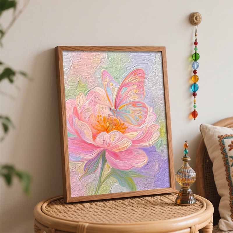 Digital oil painting art painting kit handmade diy pastel butterfly pink peony flower floral canvas texture home decorations