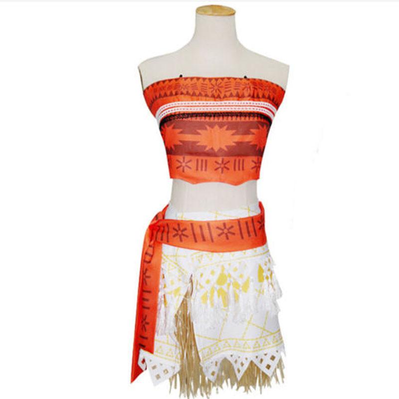 Delightful Girls Kids Moana Princess Costume Fancy Dress Set With Elegant Necklace Accessory