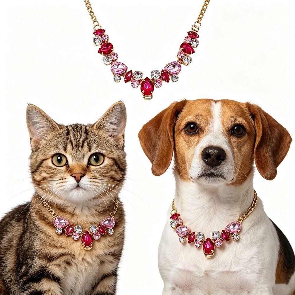 Stainless Steel Pet Necklace Adjustable Dog Collar Luxury Diamond Collar For Cats