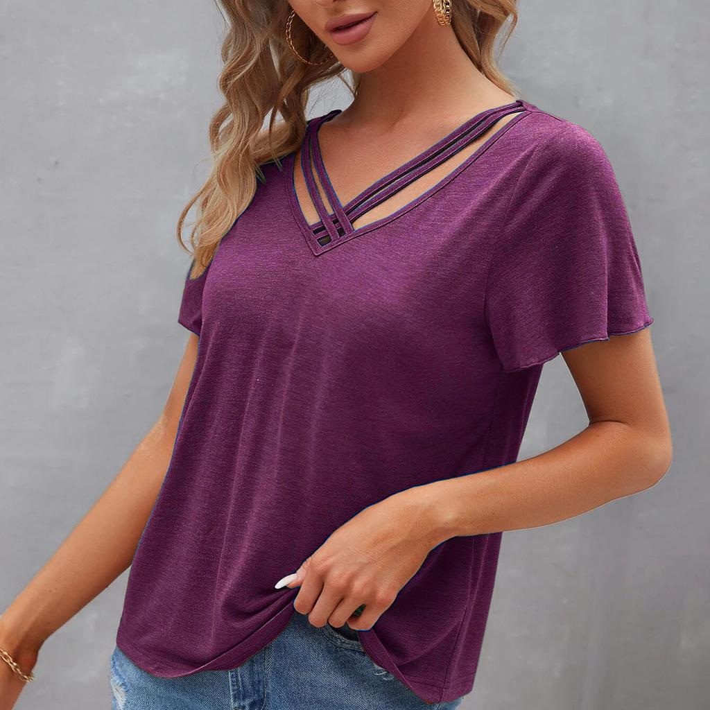 Летняя женская однотонная футболка с короткими рукавами и листьями лотоса, лето 2024