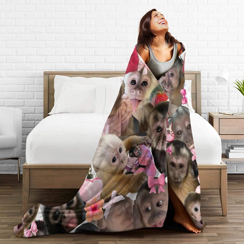Funny Monkey Cartoon Blanket Warm Cozy Fluffy Throw Blankets for Sofa 50x60 Inch Multiple Sizes Quilt