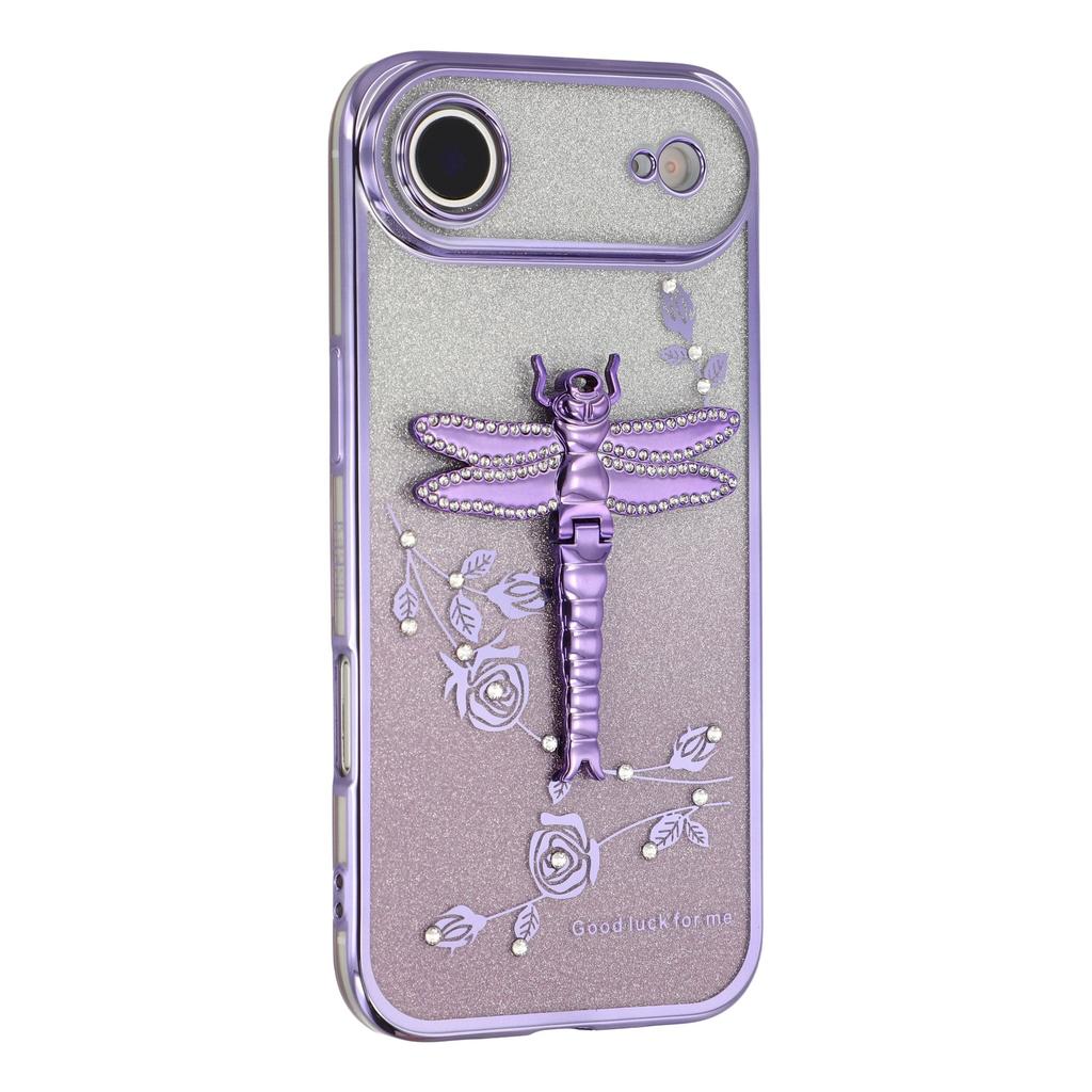 KADEM For iPhone 17 Air Case Dragonfly Kickstand TPU Flowers Glitter Phone Cover
