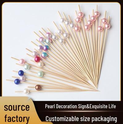 Цветные бамбуковые шпажки с жемчугом для карамельных яблок, фруктов и коктейльного декора