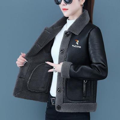 Осенне-зимняя женская флисовая кожаная куртка свободного покроя плюс бархатная кожаная байкерская куртка толстое флокированное кожаное пальто