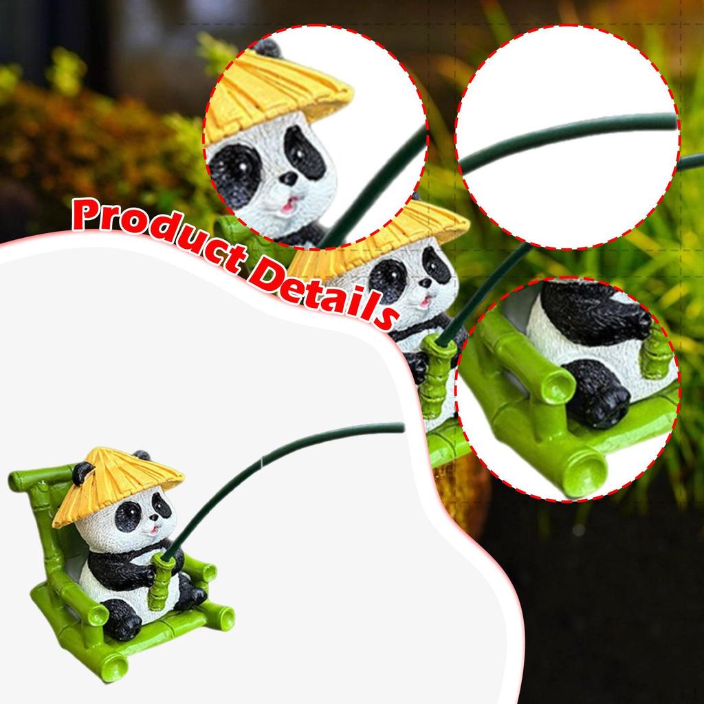 Panda Fishing Statue Green Landscape Ornament Fish Tank Edge Decor for Home Gifts Realistic