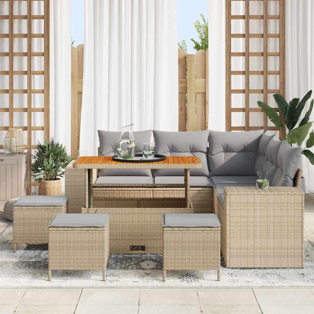 Garden Sofa Set with Cushions 9 pcs Beige and Light Grey Poly Rattan