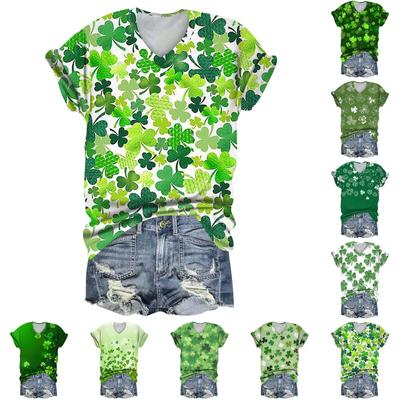 Женская повседневная одежда St. Футболка с короткими рукавами и V-образным вырезом с принтом Патрика