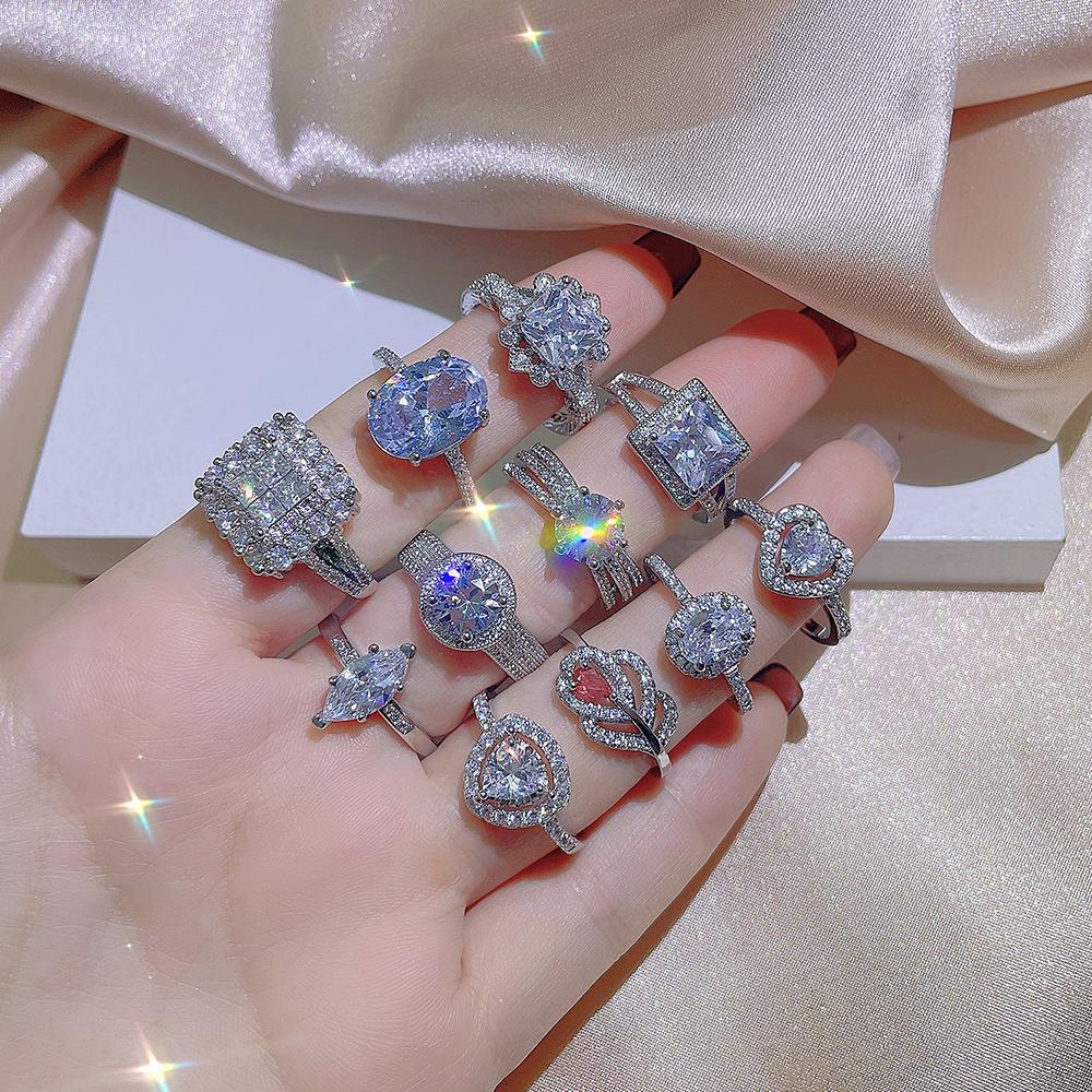 Изысканное женское кольцо с цирконием, блестящее геометрическое кольцо с цирконием AAAA, серебряное женское украшение для вечеринки, свадебное ювелирное кольцо для невесты