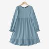 ZANZEA Women Casual Round Neck Solid Color Loose Long Sleeve Dress