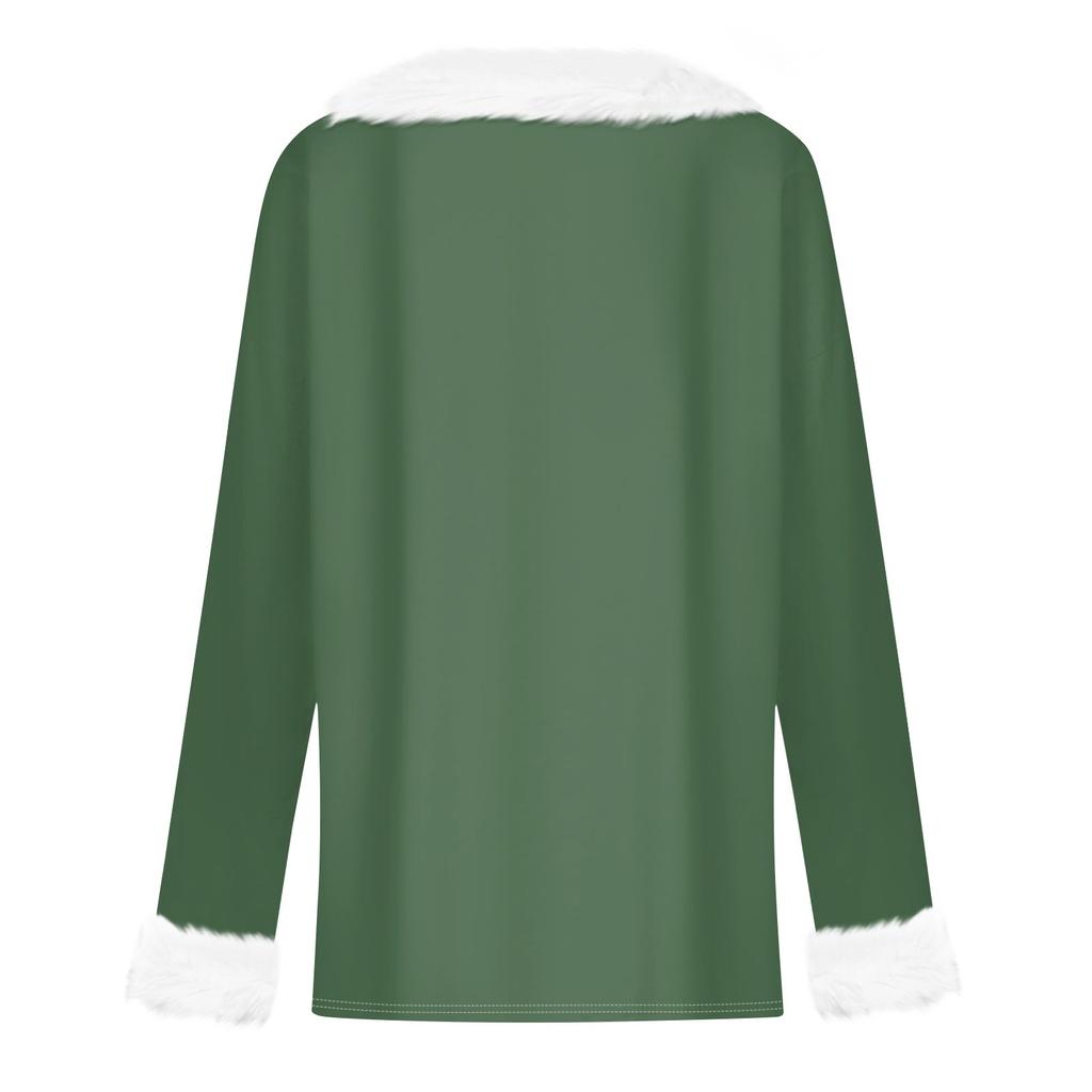 Женская мода повседневная плюшевая кофта с длинным рукавом и V-образным вырезом с рождественским принтом