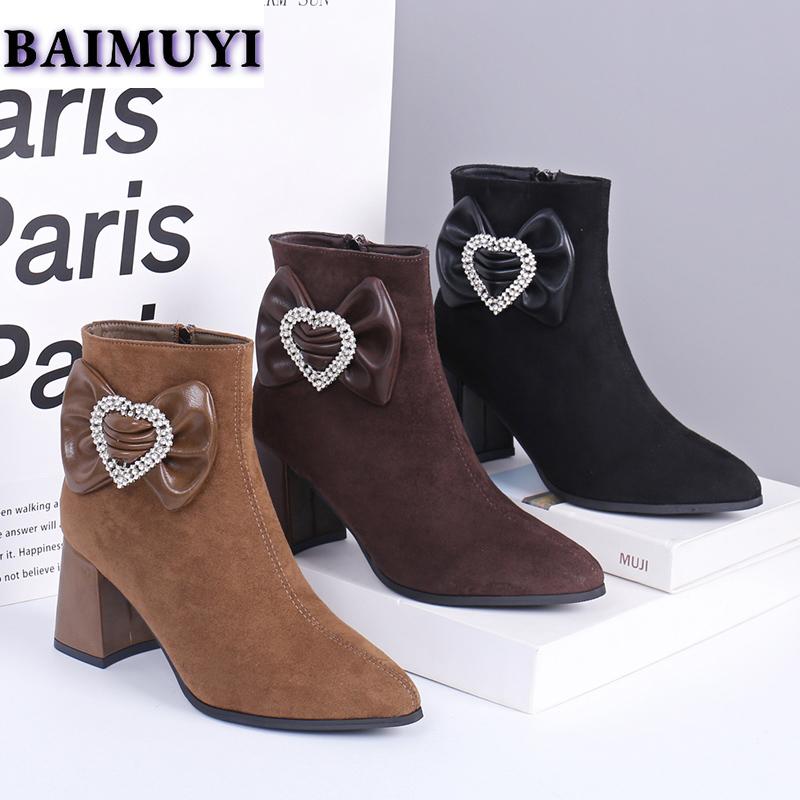 Ботильоны женские с острым носком и бантом на высоком каблуке, тренд 2025 года, роскошные брендовые массивные ботинки челси, туфли-лодочки Mujer Botas